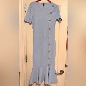 SHEIN Light Blue Button-Accent Midi Dress